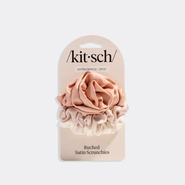 Rosette Ruched Satin Scrunchies (Terracotta)