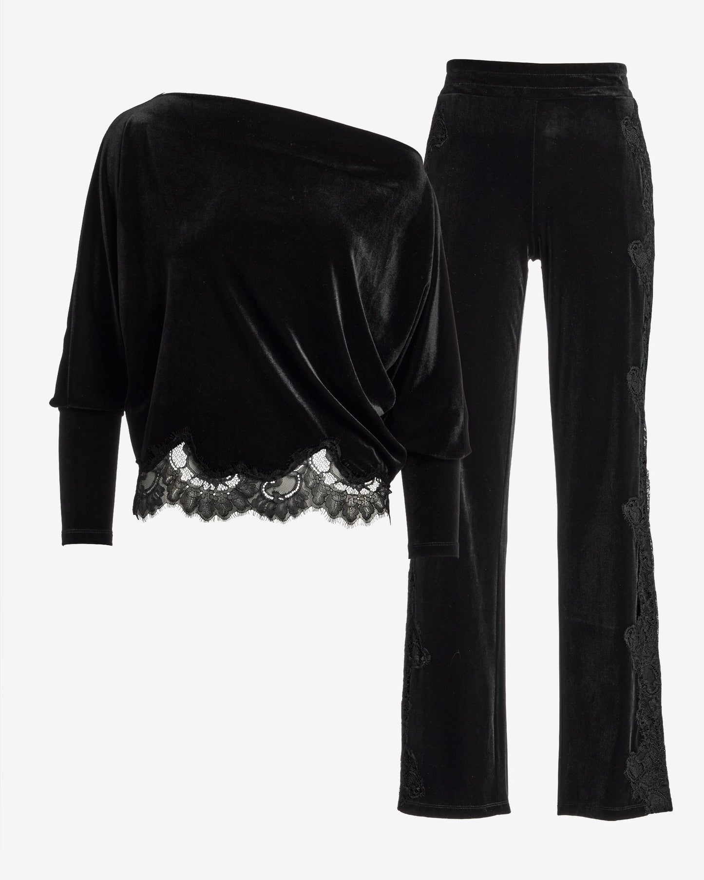 Chic Velour Lace Lounge Set Proper Black