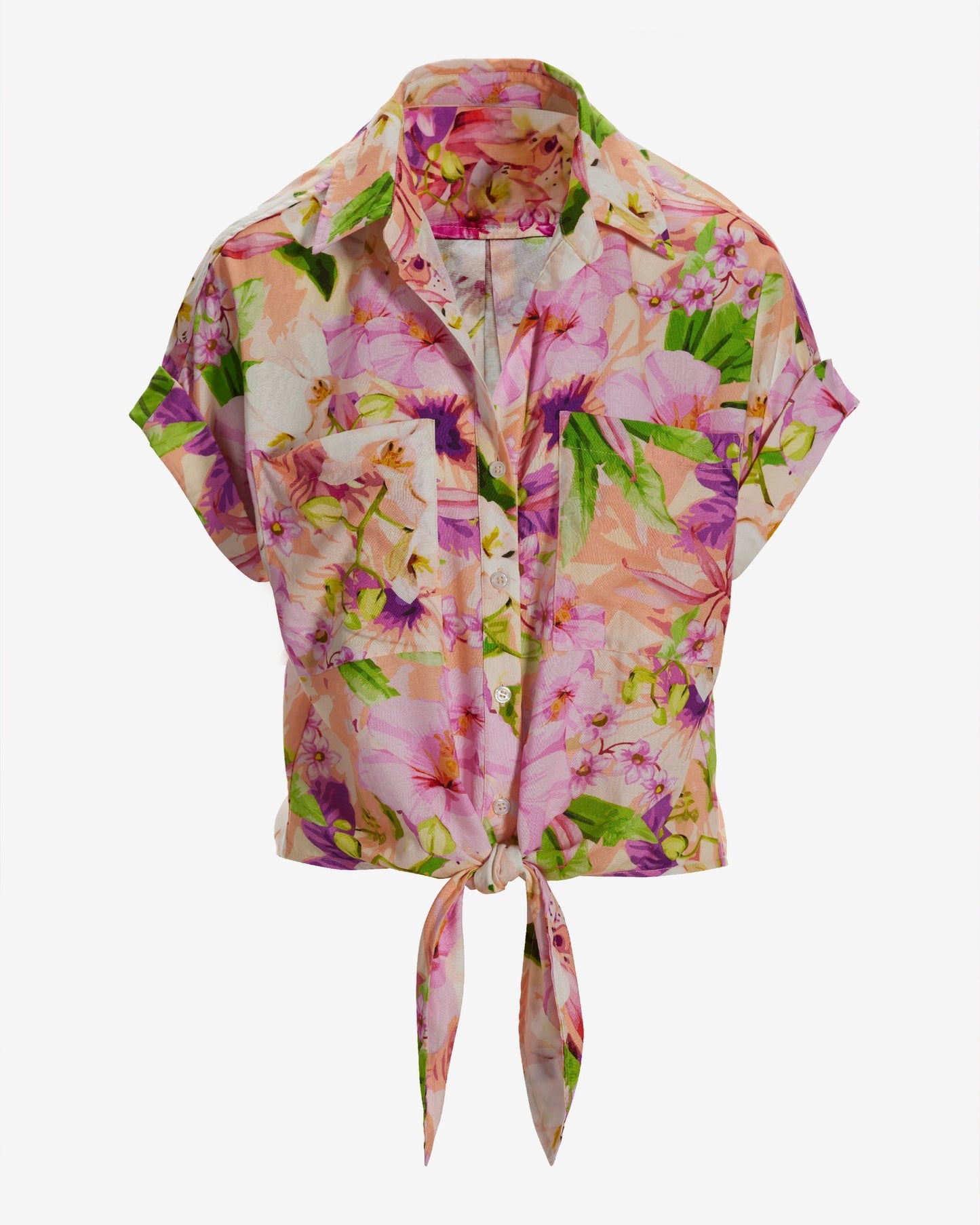 Cabo Fleurs Print Versatile Short Sleeve Camp Shirt Pink