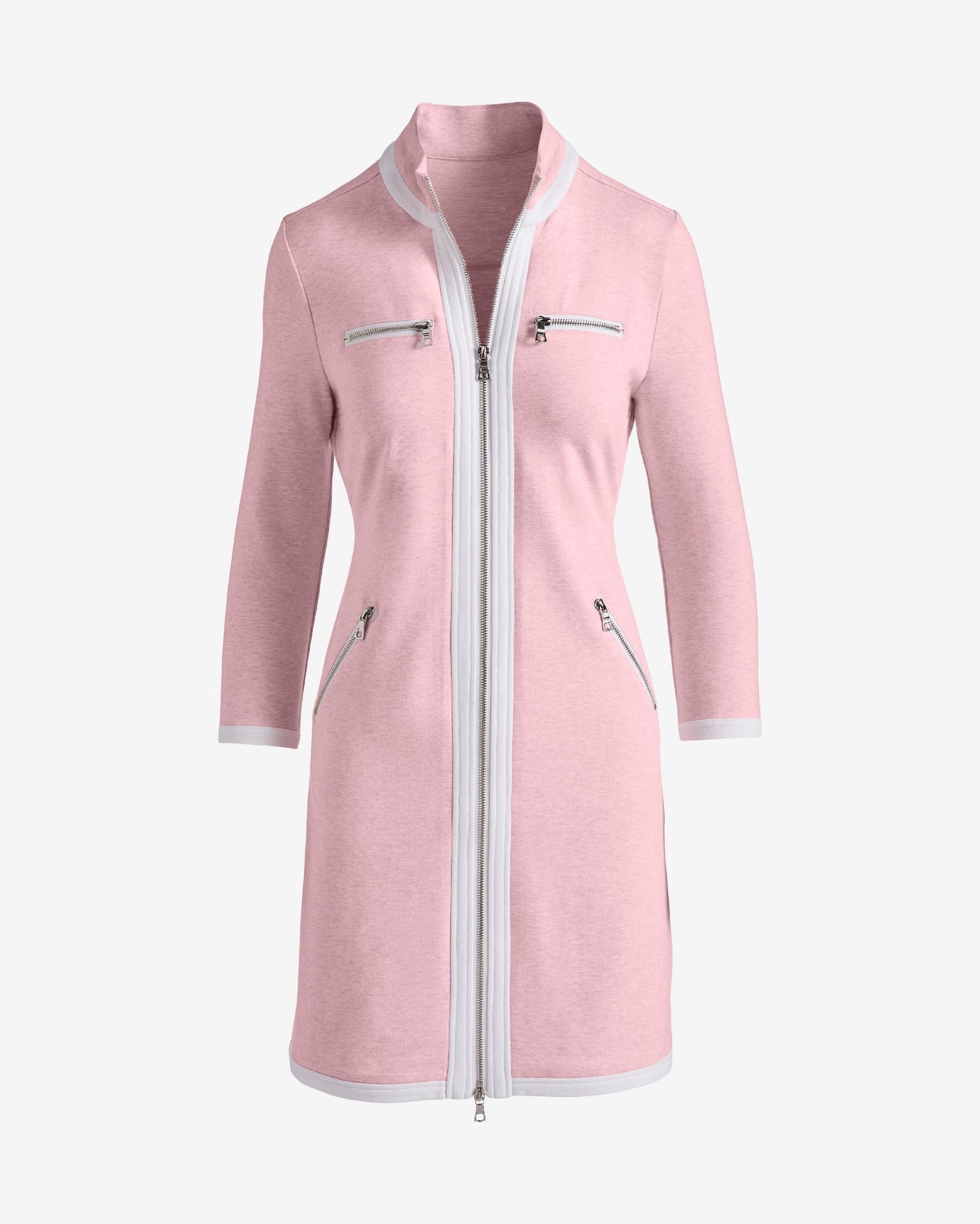 Chic Zippered Three Quarter Sleeve Dress Heather Pink