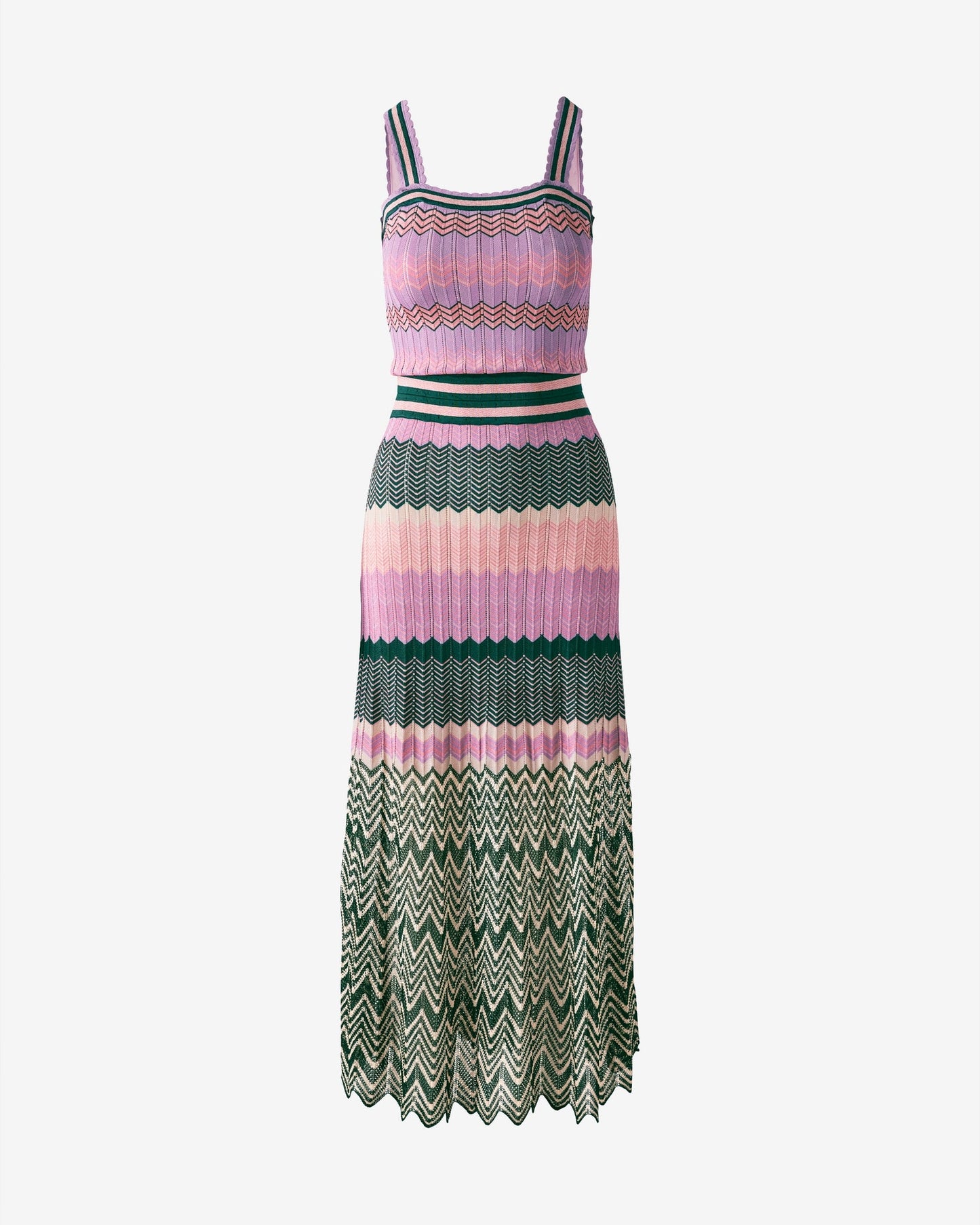 Contrast Chevron Knit Midi Dress Green Multi
