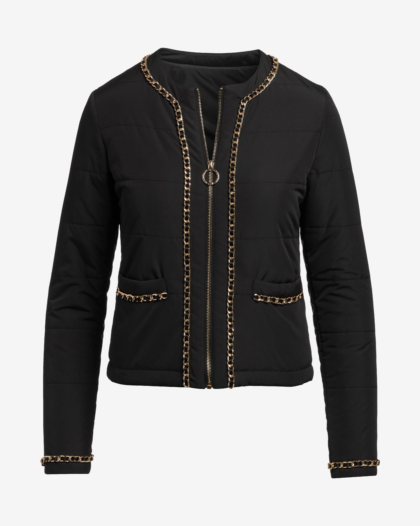 Chain Trim Light Weight Puffer Jacket Black