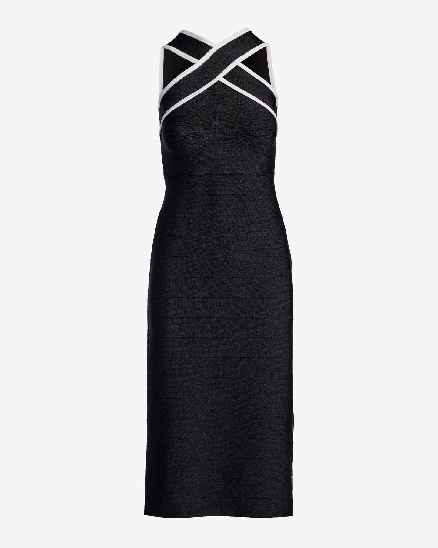 Color Block Criss Cross Bandage Midi Dress Black