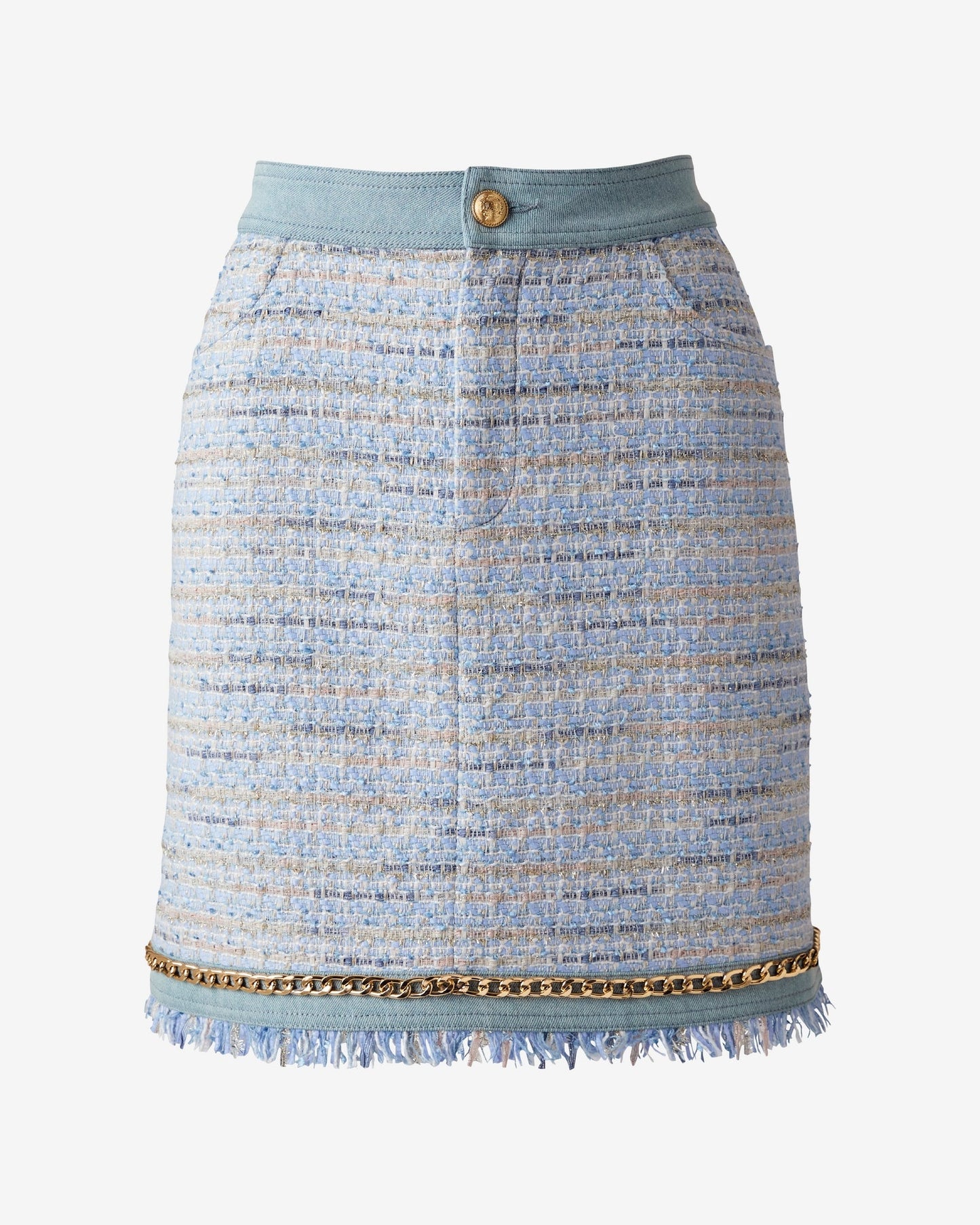 Denim Trim Tweed Skirt Blue Multi