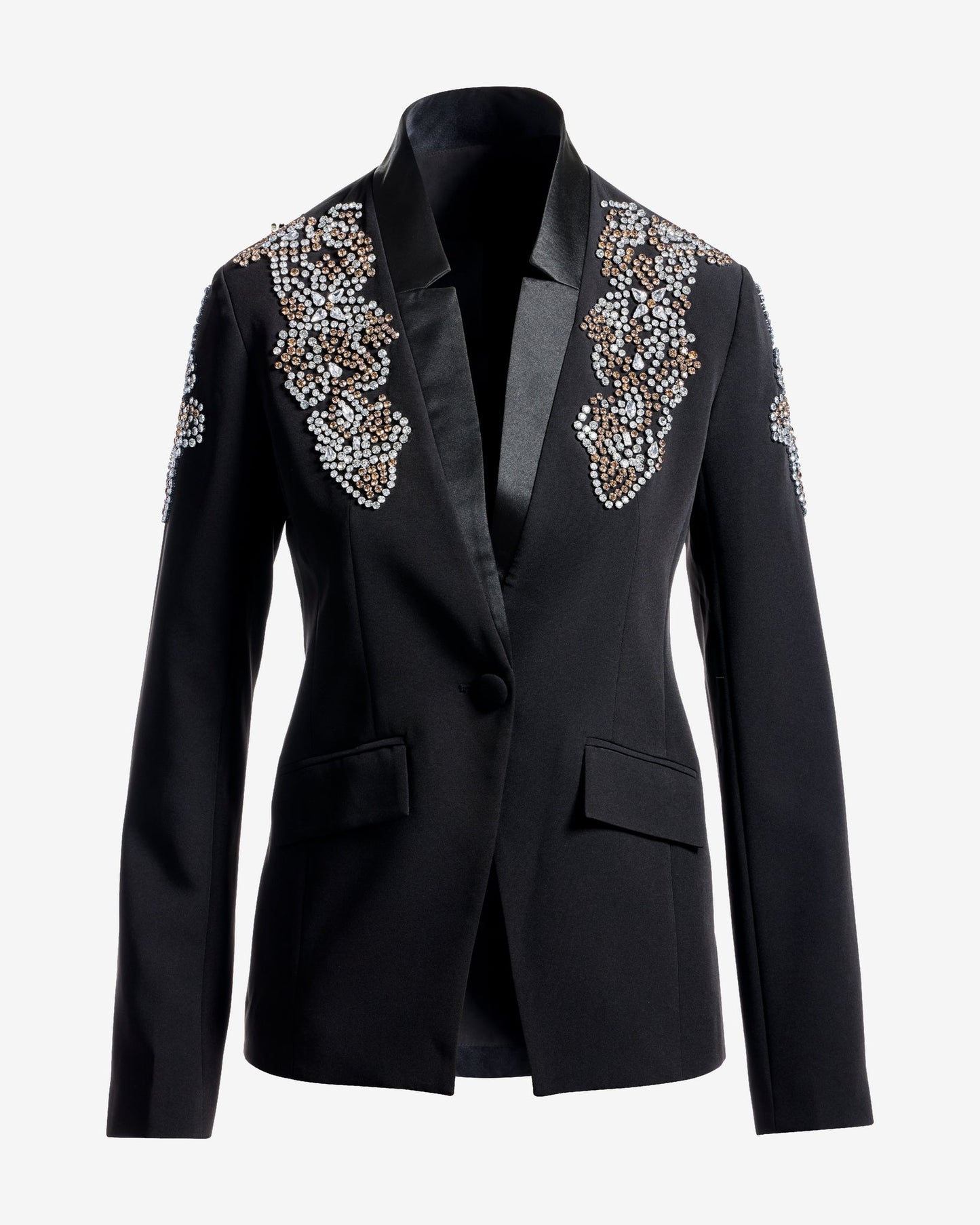Crystal Embellished Single Button Blazer Black