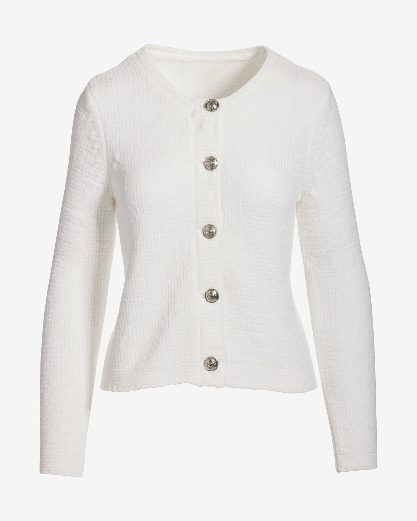 Chenille Long Sleeve Cardigan Off White