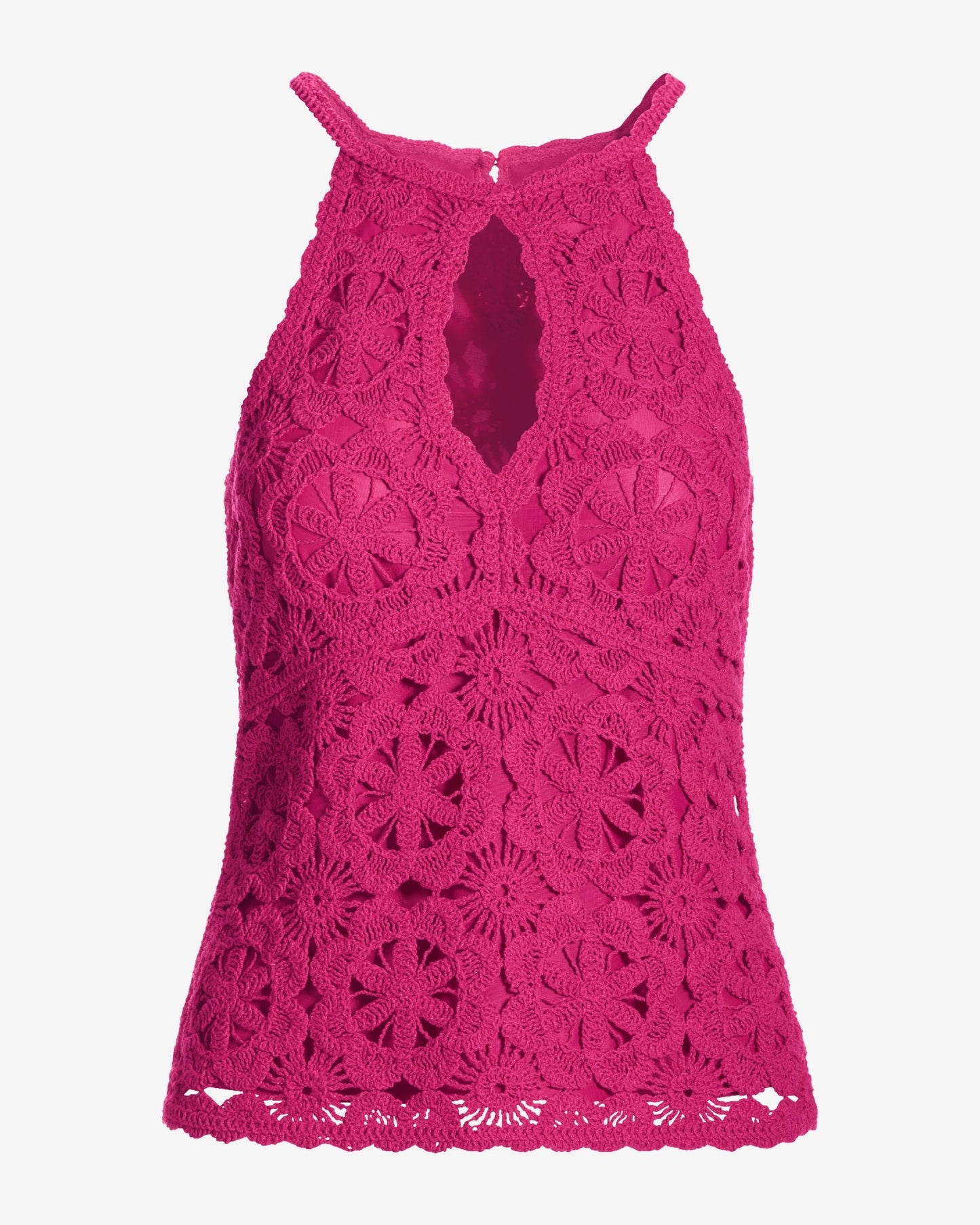 Crochet Keyhole High Neck Sweater Tank Raspberry Rose