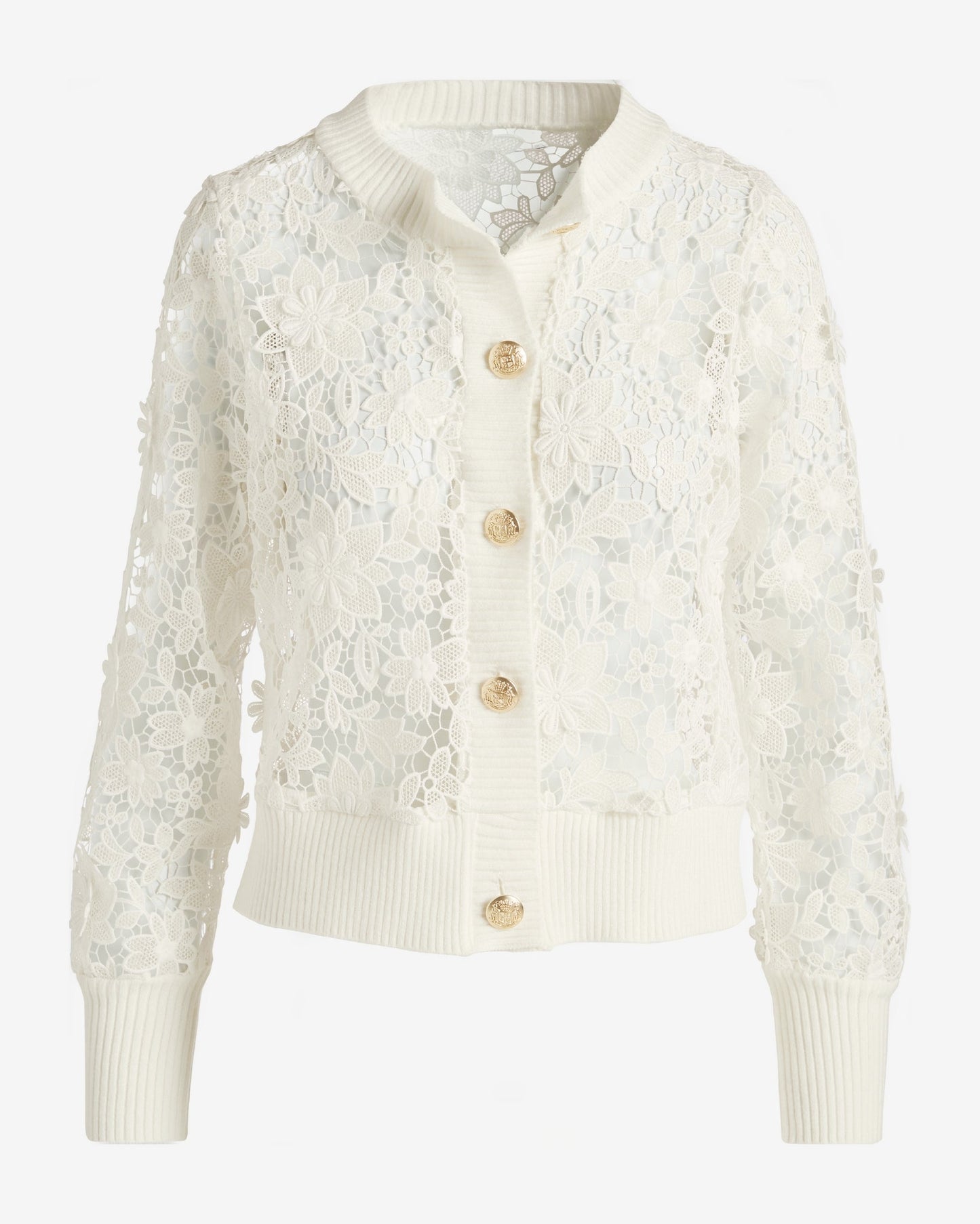 Button Front Lace Sweater Cardigan Off White