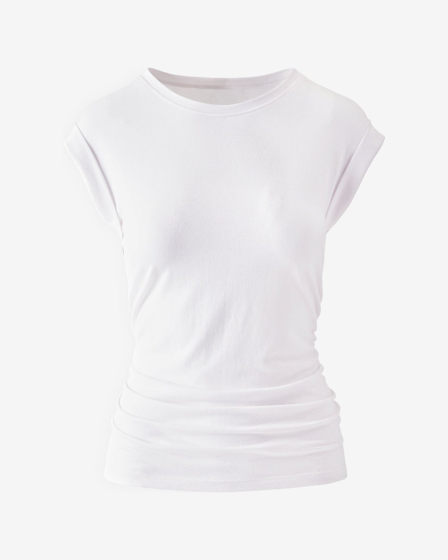 Crew Neck Shirred T- Shirt White