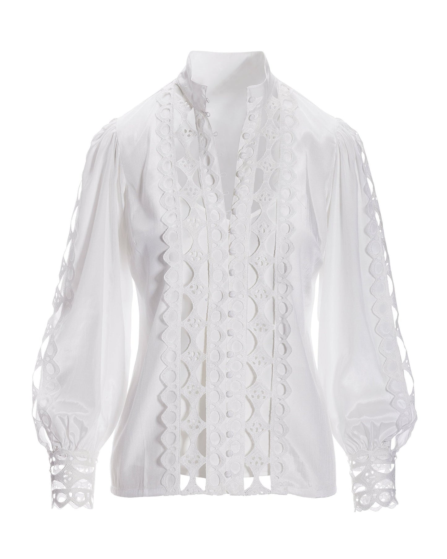 Cutout Lace Button Up Shirt White