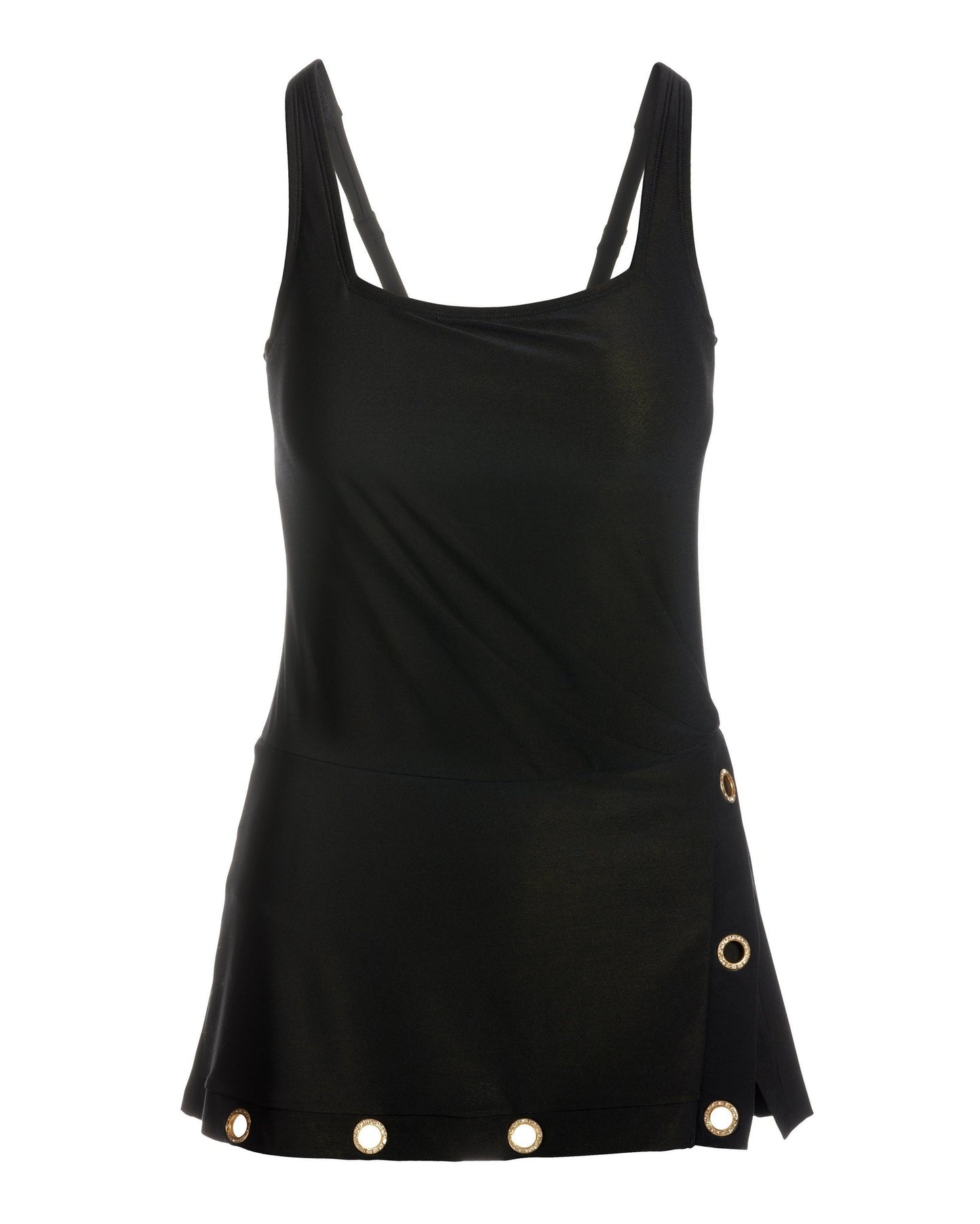 Crystal Grommet Square-Neck Swim Dress Black