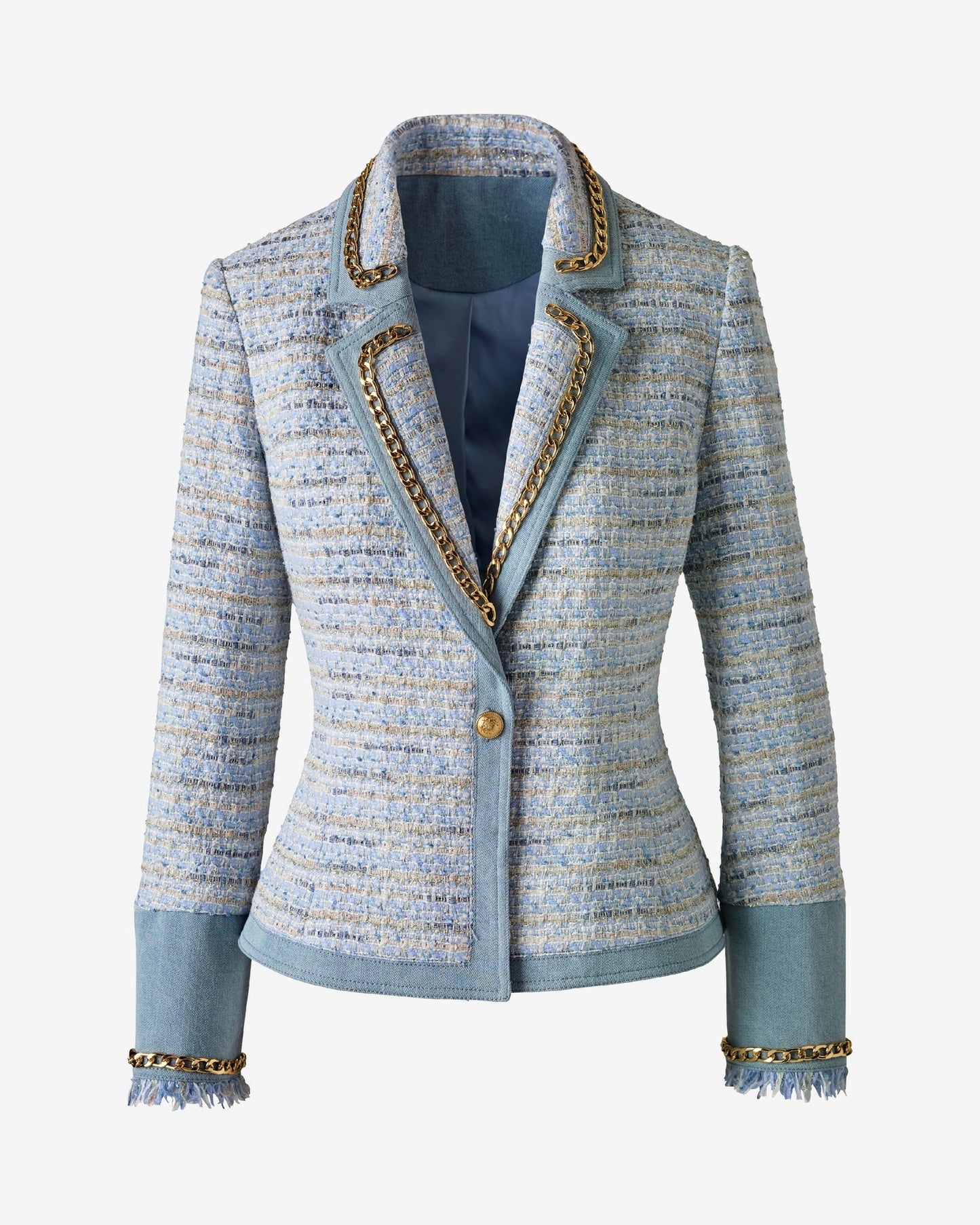 Denim Trim Tweed Blazer Blue Multi