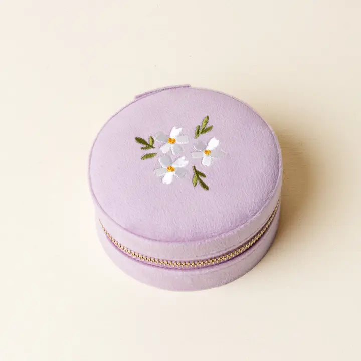 Round Floral Velvet Jewelry Case (Lilac)