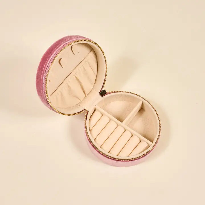 Pink Petals Round Velvet Jewelry Case