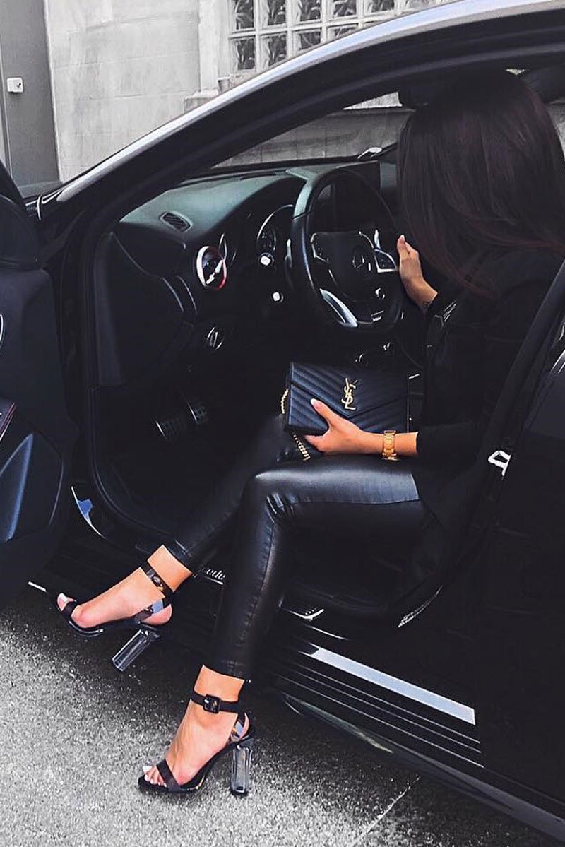 Black Clear Ankle Strap Heels - Eyana