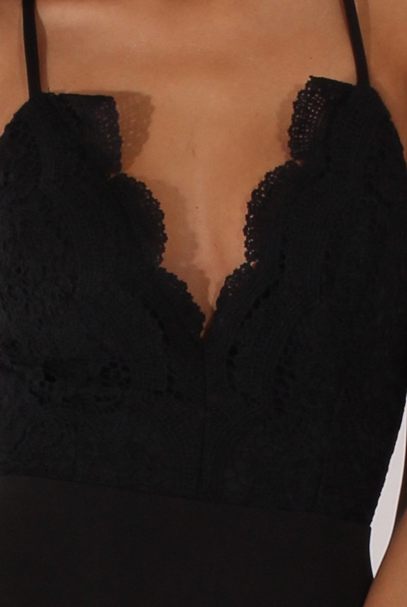 Black Crochet Cross Back Bodysuit - Crecia
