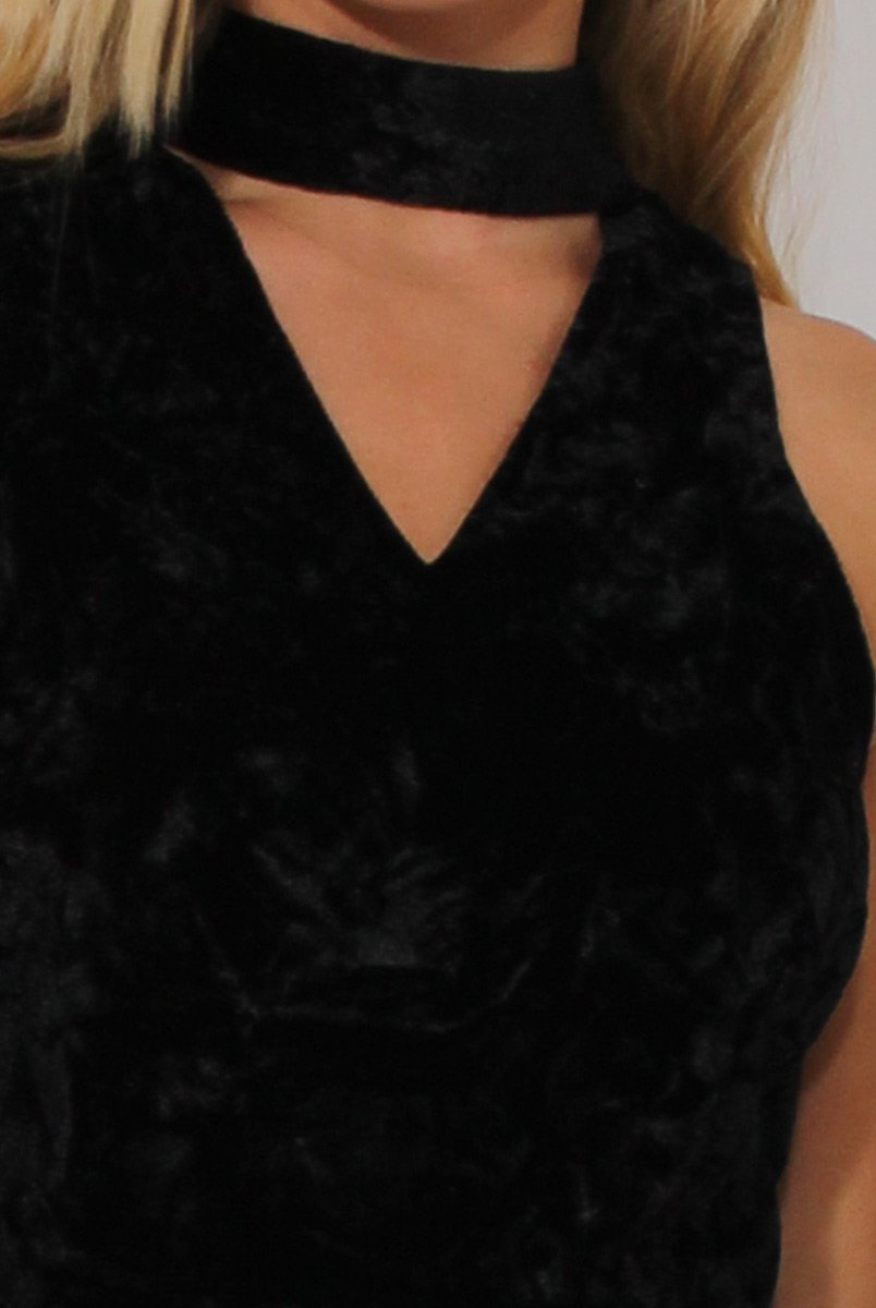 Black Crushed Velvet High Neck Cut Out Co-ord - Melanie