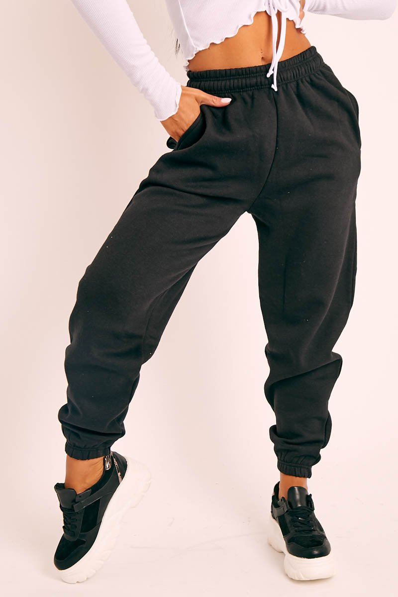 Black Elasticated Tie Waist Joggers - Kamella