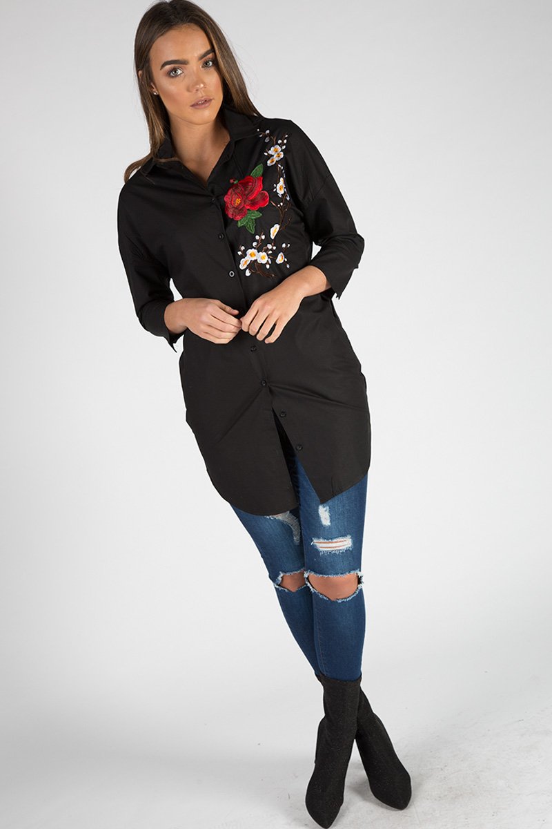 Black Embroidered Oversized Shirt - Kate