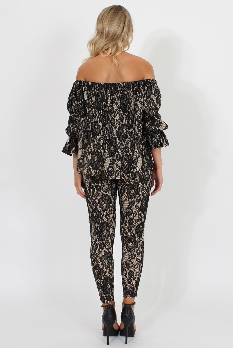 Black and Nude Lace Two Piece - Nicole