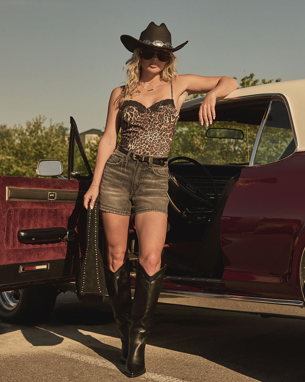 Elerson Animal Print Lace Trim Bodysuit