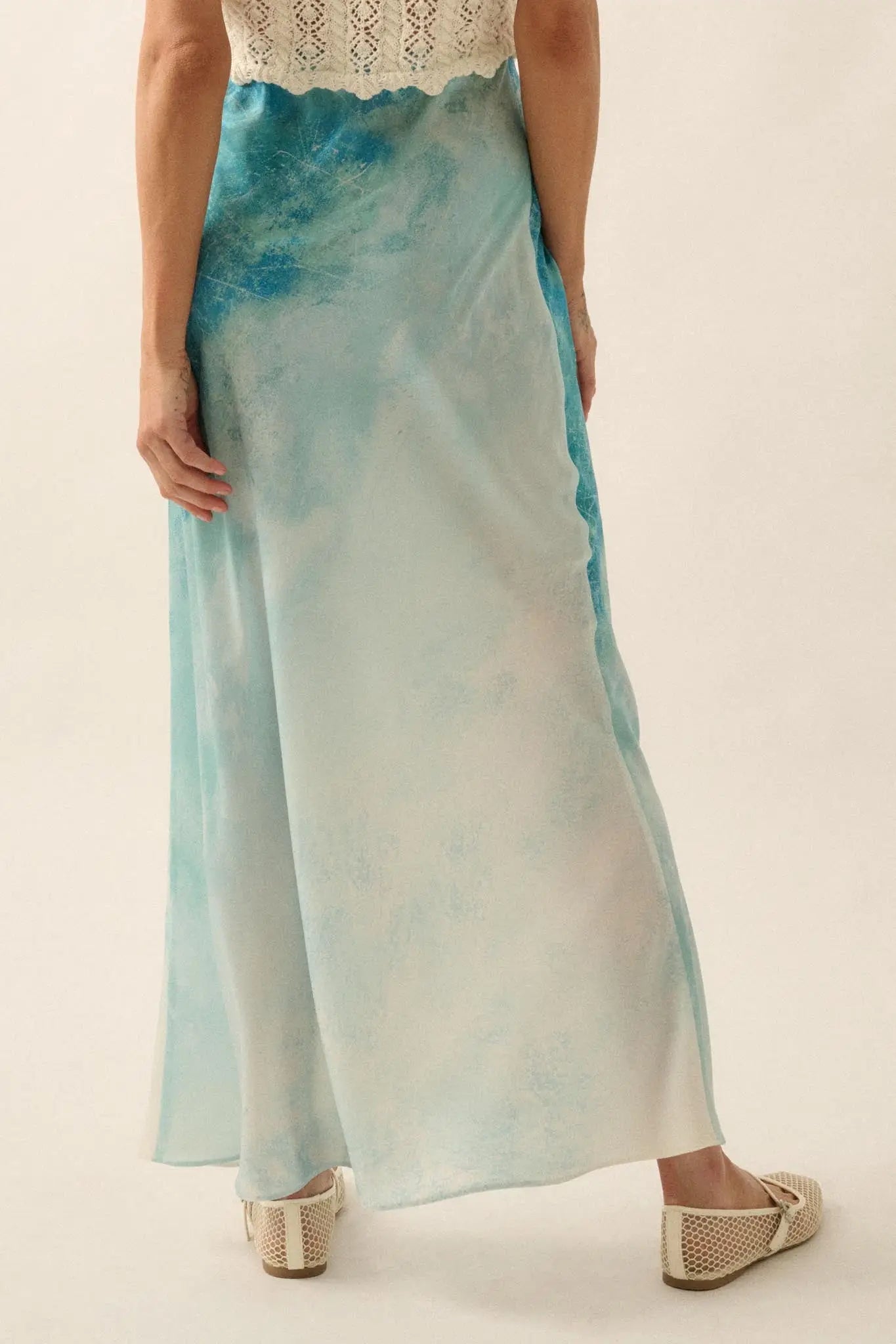 Dancing in the Rain Tie-Dye Satin Maxi Skirt