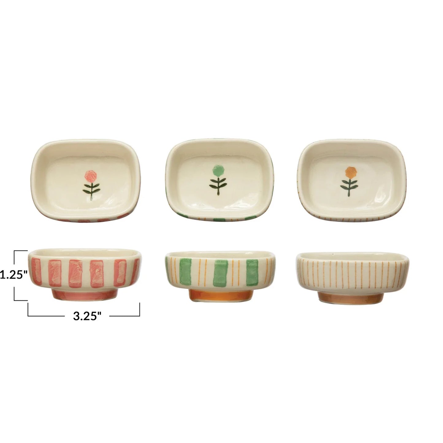 Green Flower Striped Stoneware Dish