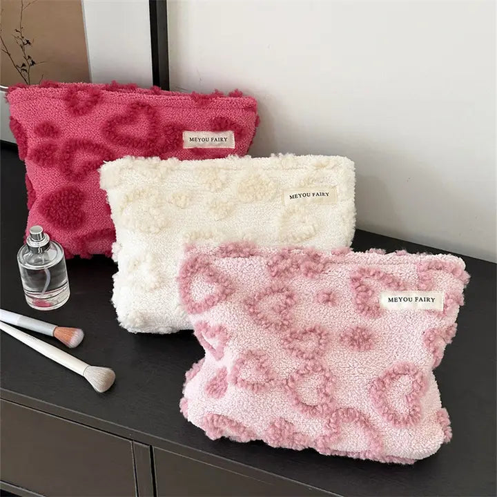 Large Plush Heart Makeup Bag