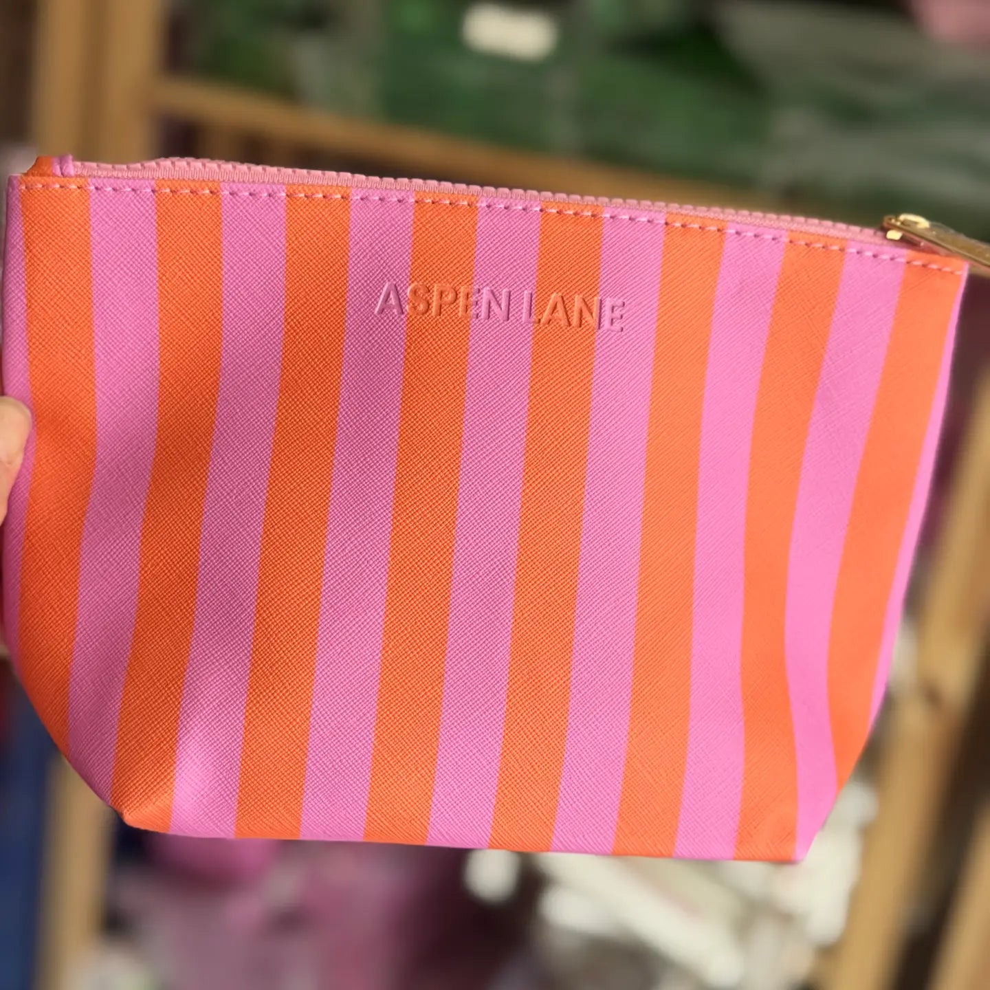 Pink/Orange Preppy Stripe Pouch