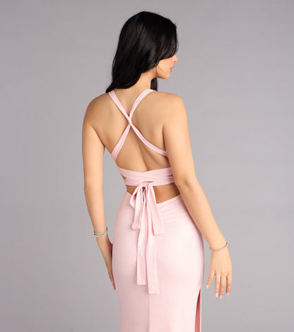 Ayla Lace-Up Slit Mermaid Glitter Formal Dress