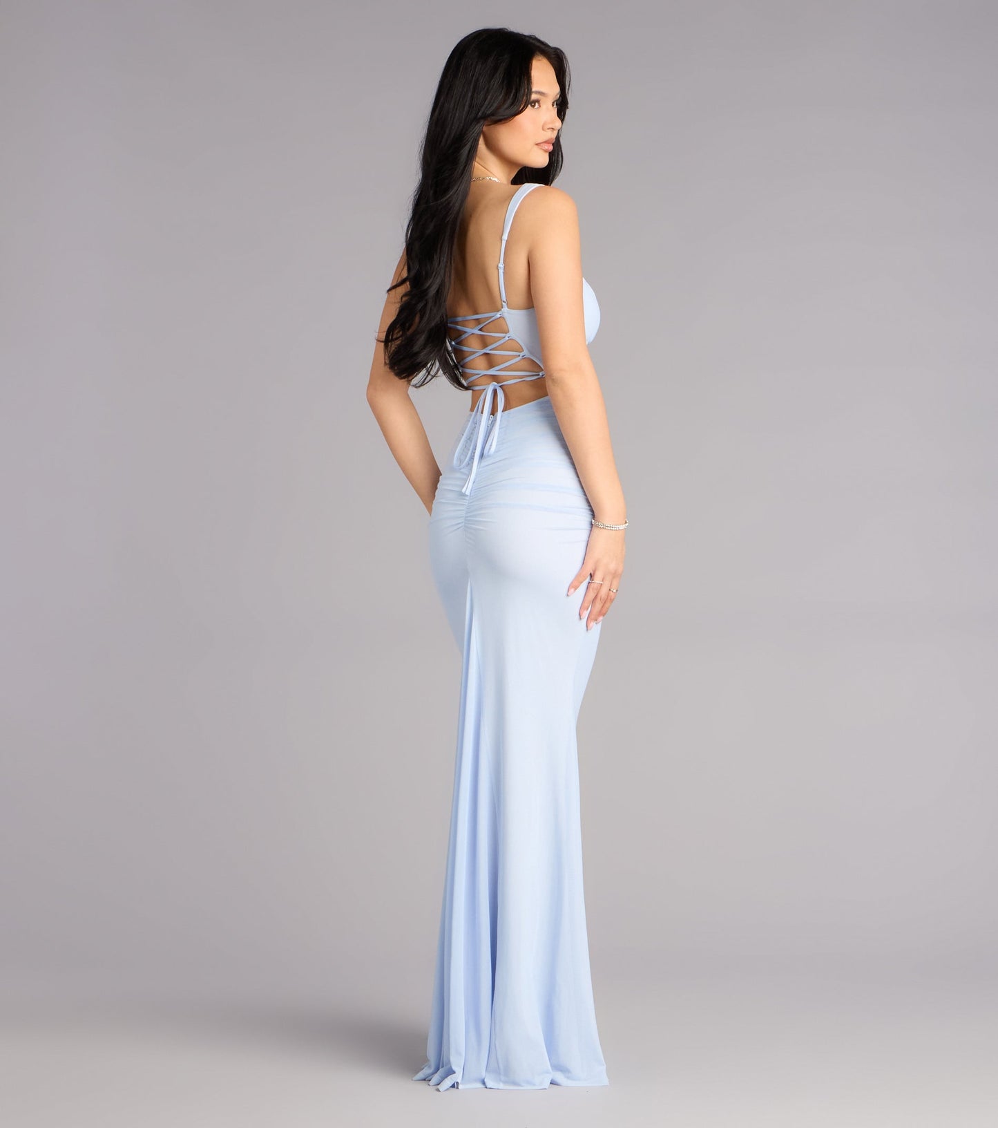 Arden Mesh Lace-Up Mermaid Formal Dress