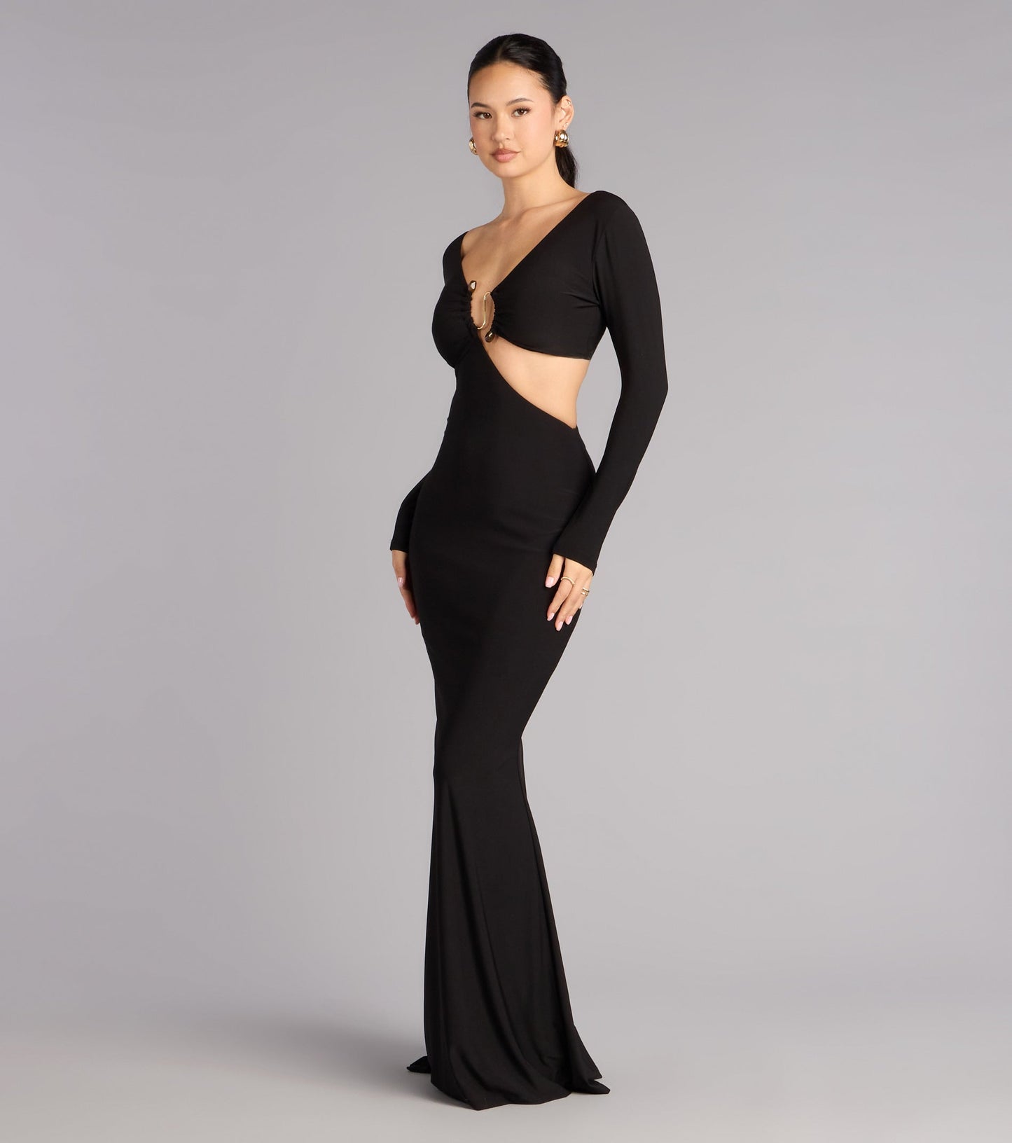 Barbara Long Sleeve Cutout Formal Dress