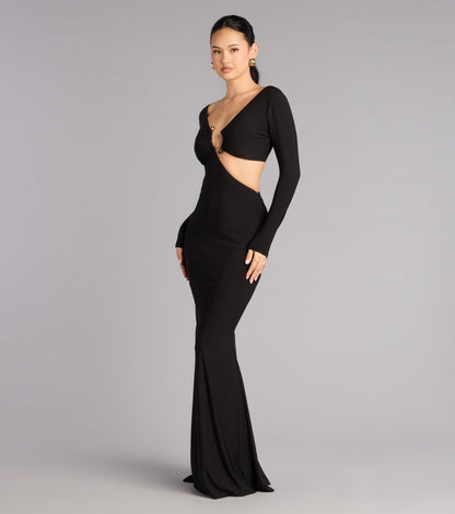 Barbara Long Sleeve Cutout Formal Dress