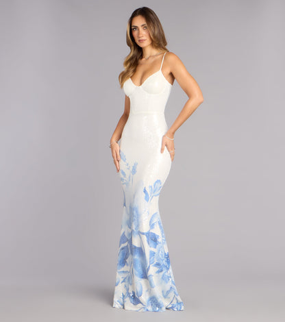 Annie Sequin Floral Lace-Up Formal Dress