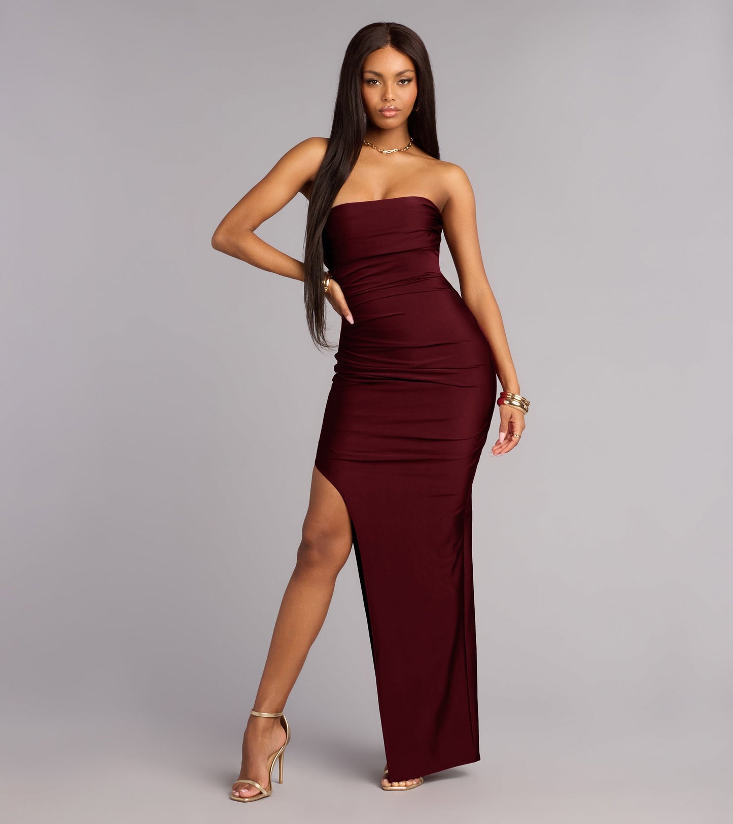 Anisley Strapless High Slit Column Formal Dress