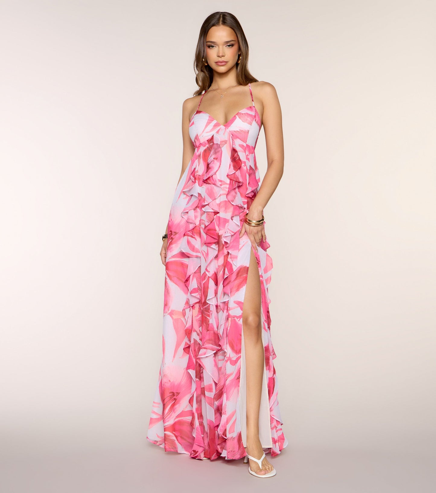 Annalise Floral Ruffle Formal Dress