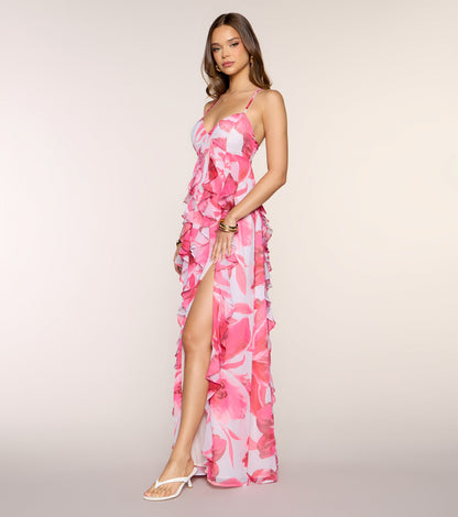 Annalise Floral Ruffle Formal Dress
