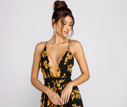 Aubrielle Formal Floral Chiffon A-Line Dress