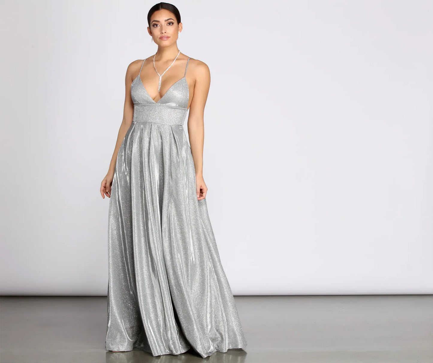 Asta Glitter Lace Up Back A-Line Dress