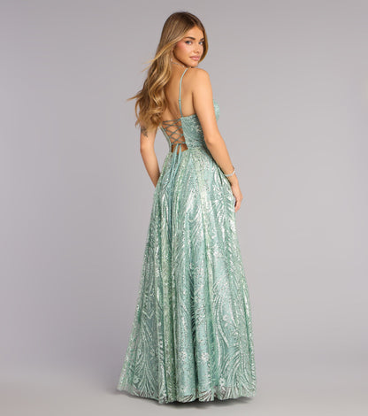 Aria Glitter Sequin Mesh A-Line Gown