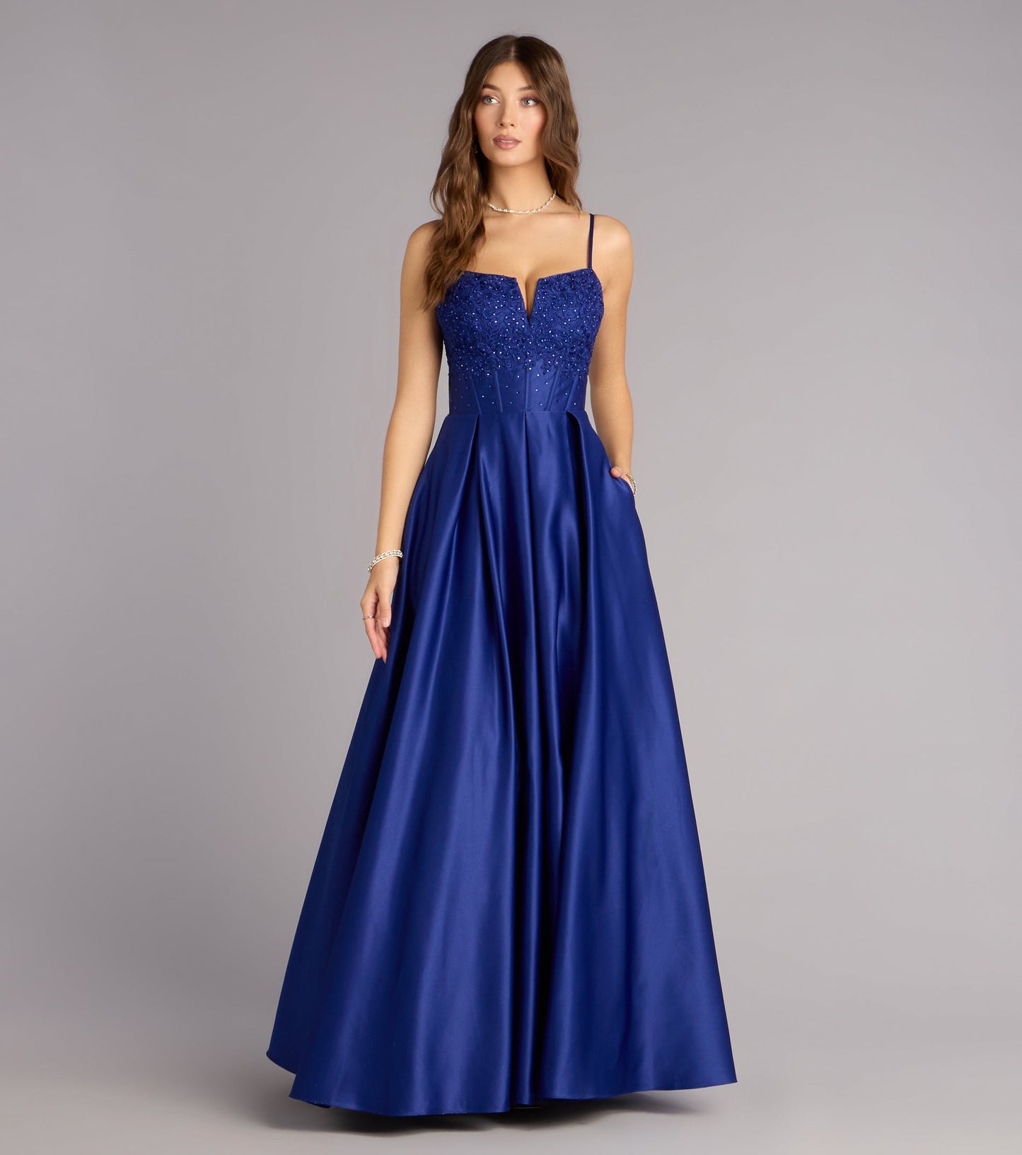 Annalise Floral Embroidered Satin Gown