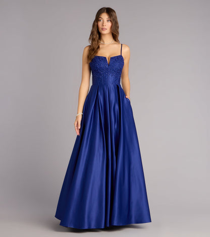 Annalise Floral Embroidered Satin Gown