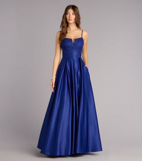 Annalise Floral Embroidered Satin Gown