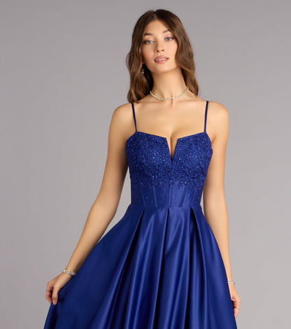 Annalise Floral Embroidered Satin Gown