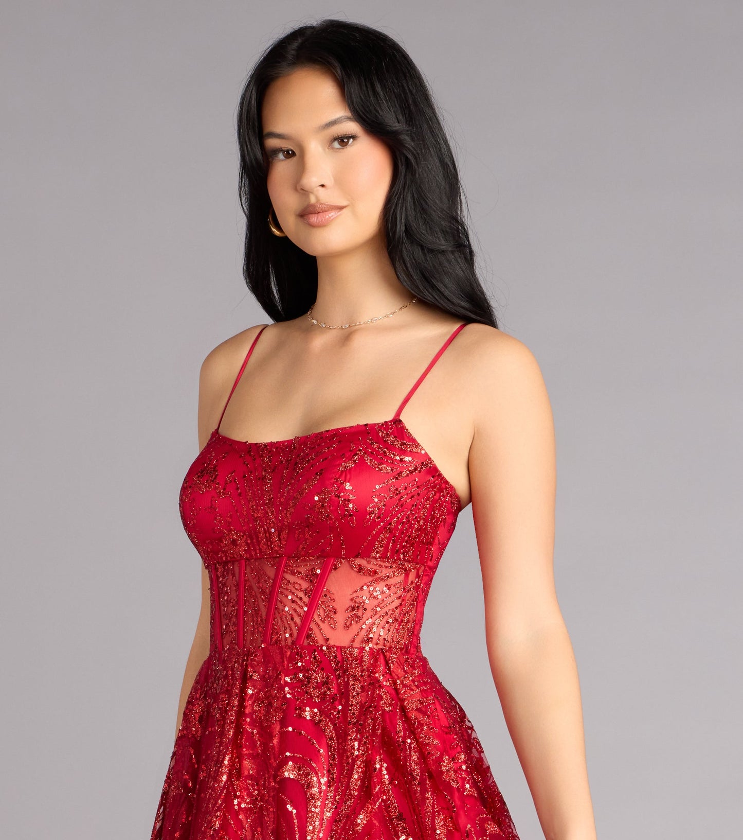 Aria Glitter Sequin Mesh A-Line Gown