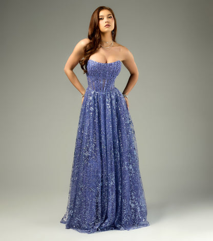 Aria Glitter Sequin Tulle Lace-Up Ball Gown