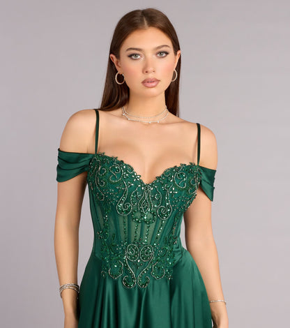 Ava Satin Cold Shoulder A-Line Ball Gown