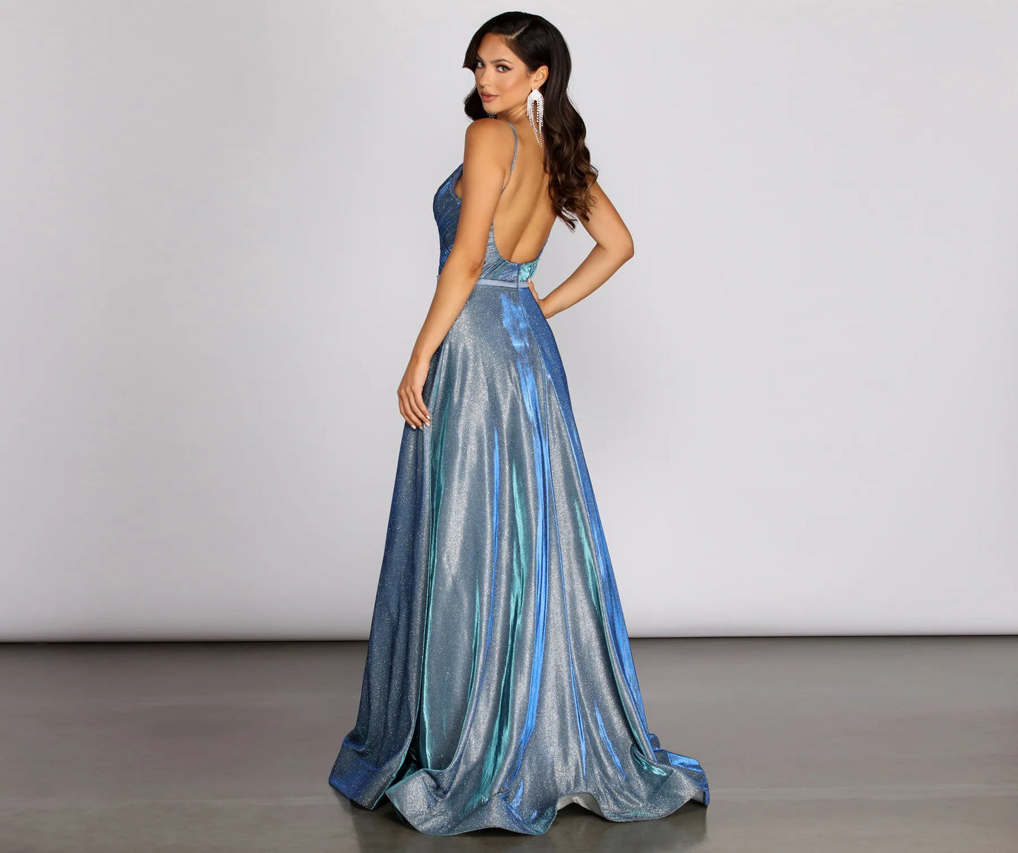 Ashley Shine Beaded Waist Formal Dress