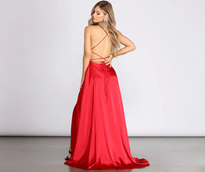 Aurelia Formal Satin Lattice Dress
