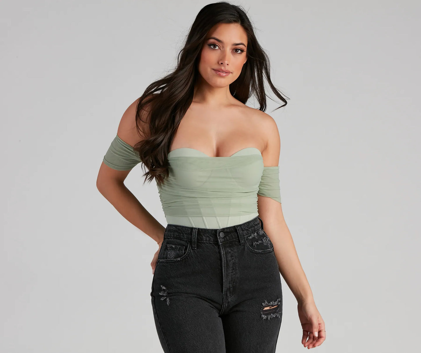 Another Date Mesh Bustier Bodysuit